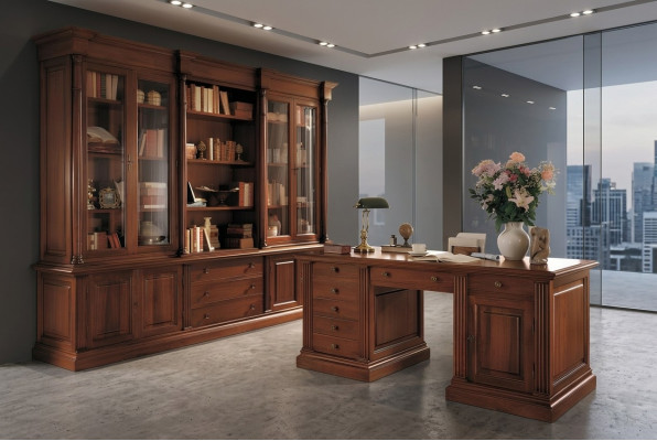 Mobilier de bureau Bureau en bois massif Étagère de bibliothèque Tablette Armoire 2 pièces