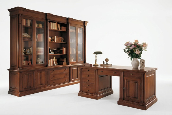 Mobilier de bureau Bureau en bois massif Étagère de bibliothèque Tablette Armoire 2 pièces