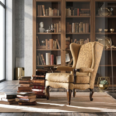 Fauteuil Bibliothèque Fauteuil de Lecture Fauteuil à Oreilles Canapé Tapisserie Mobilier Italien de Luxe