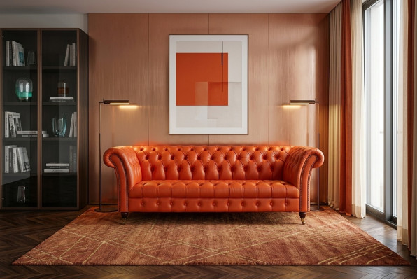 Canapé design 3 places Chesterfield Canapé Tissu Canapés Design Orange Instantané