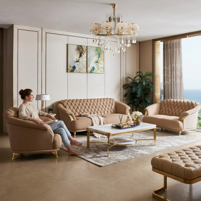 Canapé Chesterfield Design Ensemble de sièges 3+2+1 en cuir de luxe