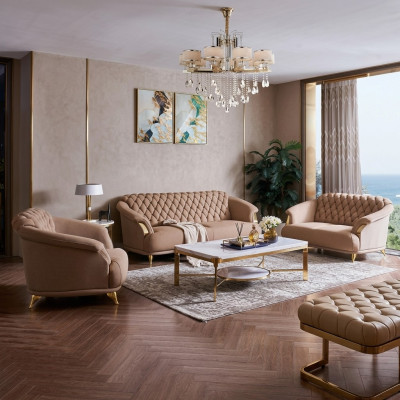 Canapé Chesterfield Design Ensemble de sièges 3+2+1 en cuir de luxe