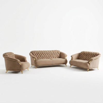 Canapé Chesterfield Design Ensemble de sièges 3+2+1 en cuir de luxe