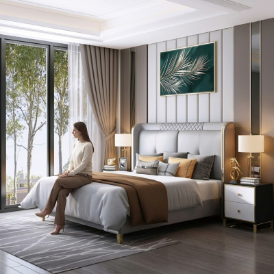 Luxus-Schlafzimmerbett Polsterdesign Doppel-Hotelheirat Luxusbetten