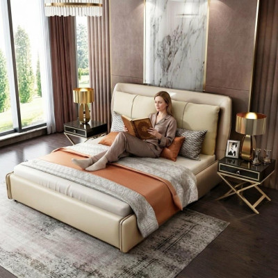 Chambre de luxe Designer Lit double Lit 180/200x200cm Cuir Métal