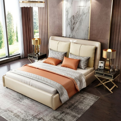 Chambre de luxe Designer Lit double Lit 180/200x200cm Cuir Métal