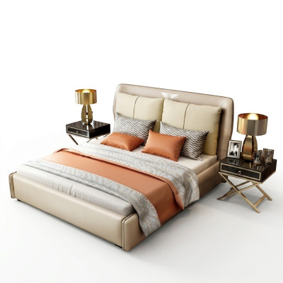 Chambre de luxe Designer Lit double Lit 180/200x200cm Cuir Métal