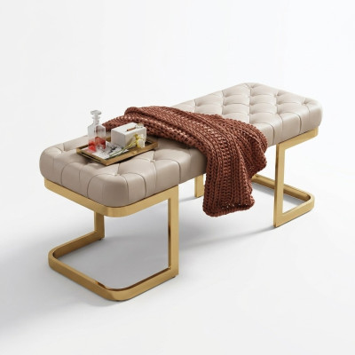 Tabouret en Chesterfield Banc Ottomane Rembourré Tabouret en deux places Cuir Côté