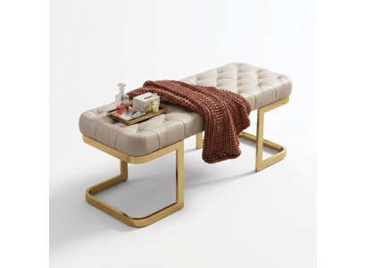 Tabouret en Chesterfield Banc Ottomane Rembourré Tabouret en deux places Cuir Côté