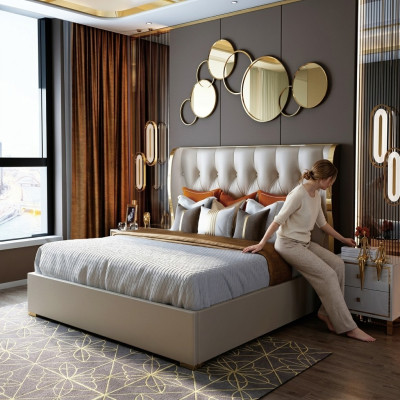 Lit double de designer Lit Hôtel de Luxe Chambre à coucher 180/200x200cm Cuir