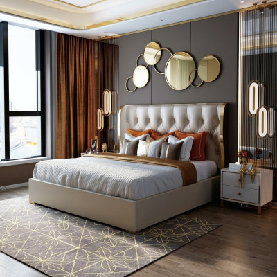 Lit double de designer Lit Hôtel de Luxe Chambre à coucher 180/200x200cm Cuir