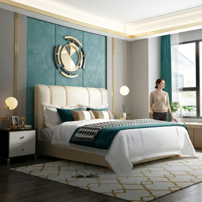 Luxe Lit Chambre Lits doubles en cuir italien design en métal
