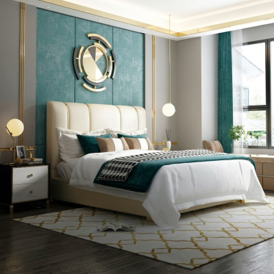 Luxe Lit Chambre Lits doubles en cuir italien design en métal