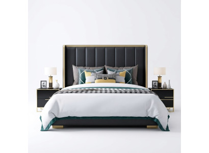 Chambre à coucher de luxe Lit en cuir italien Lits doubles Rembourrage en métal
