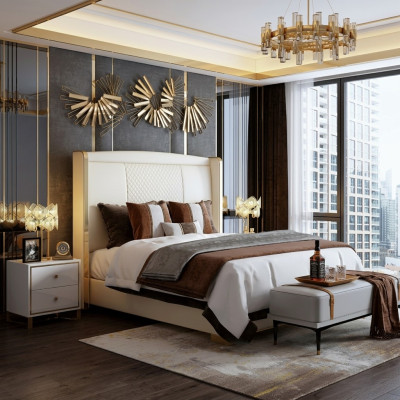 Chambre de luxe Lit rembourrage Design Décoration Lits de mariage doubles de luxe dans les hôtels