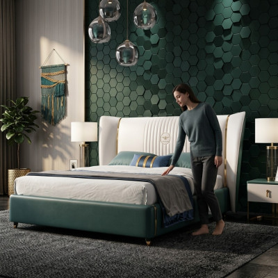 Chambre de luxe Lit double Lit 180/200x200cm Cuir Métal nouveau