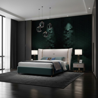 Chambre de luxe Lit double Lit 180/200x200cm Cuir Métal nouveau