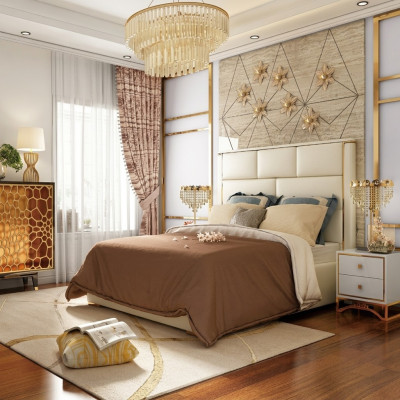 Designer Lit Double Hôtel Chambre de Luxe 180x200cm Cuir Métal