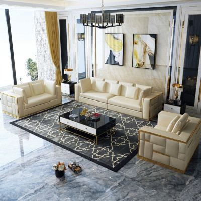 Conception canapé canapé rembourrage siège suite 3+2+1+ chaise longue cuir de luxe