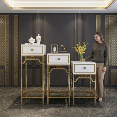 Stand Consoles Table Column Design Shelf - Bois avec acier inoxydable à haute brillance