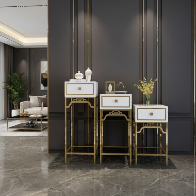 Stand Consoles Table Column Design Shelf - Bois avec acier inoxydable à haute brillance
