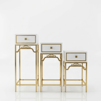Stand Consoles Table Column Design Shelf - Bois avec acier inoxydable à haute brillance