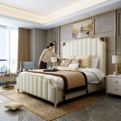 Designer lit double Lit Hôtel Chambre de luxe 180x200cm Cuir Métal
