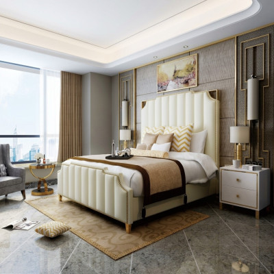 Designer lit double Lit Hôtel Chambre de luxe 180x200cm Cuir Métal
