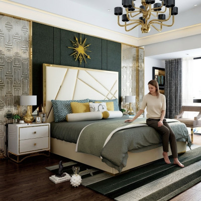 Lit double de designer Lit Hôtel de décoration de luxe Chambre 180/200x200cm Cuir