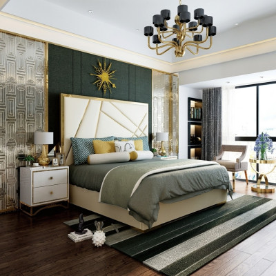 Lit double de designer Lit Hôtel de décoration de luxe Chambre 180/200x200cm Cuir