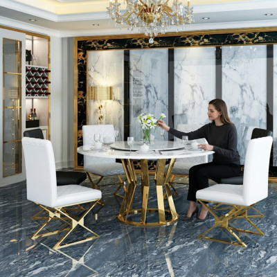 Salle à manger Suite Table à manger moderne + 6 chaises en métal et cuir ensemble