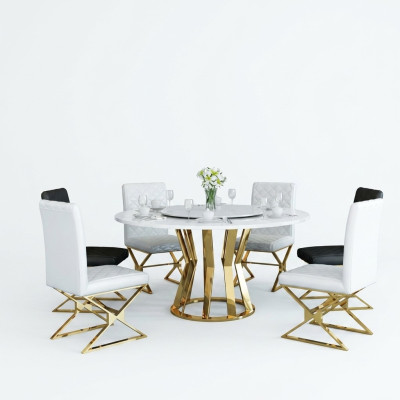 Salle à manger Suite Table à manger moderne + 6 chaises en métal et cuir ensemble