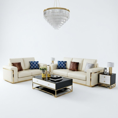 Canapé design Canapé italien Siège rembourré Ensemble 3+2+1 Cuir de luxe