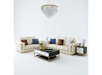 Canapé design Canapé italien Siège rembourré Ensemble 3+2+1 Cuir de luxe