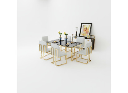 Design Table à manger en bois avec des éléments en acier inoxydable Tables Mobilier de salle à manger décoratif.