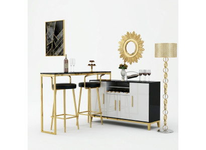 De luxe en acier inoxydable Glass House Bar 4 pièces. Ensemble de table de bar 2x tabourets de bar armoire