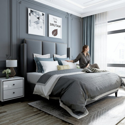 Lit en cuir de luxe métal doré Design Lits rembourrés Hôtel 180x200cm