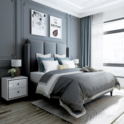 Lit en cuir de luxe métal doré Design Lits rembourrés Hôtel 180x200cm