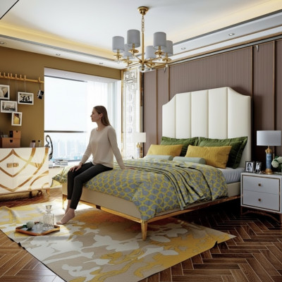 Décoration de literie de lit de luxe pour chambre de couchage de l'hôtel double en cuir