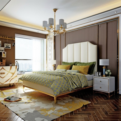 Décoration de literie de lit de luxe pour chambre de couchage de l'hôtel double en cuir