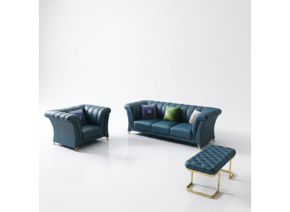 Canapé designer avec ensemble de sièges rembourrés 3+1 places + tabouret