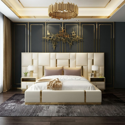 Hôtel Lit Luxe Design Lits Rembourrage Décoration Métal Cuir Chambre XXL