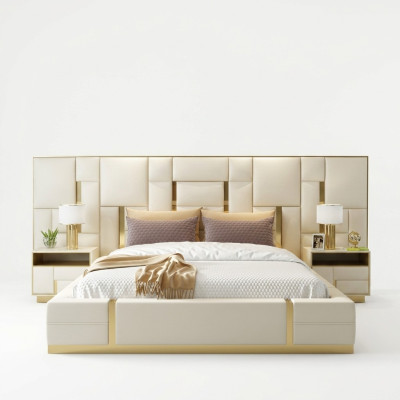Hôtel Lit Luxe Design Lits Rembourrage Décoration Métal Cuir Chambre XXL