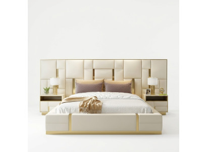 Hôtel Lit Luxe Design Lits Rembourrage Décoration Métal Cuir Chambre XXL