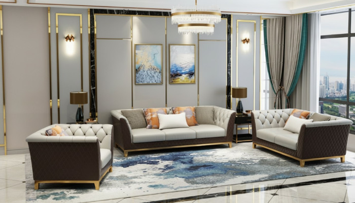 Canapé Canapé Ensemble Siège Rembourrage Complet Jeu de 3+2+1 Canapés Design Chesterfield