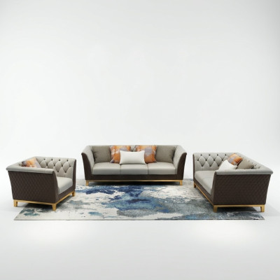 Canapé Canapé Ensemble Siège Rembourrage Complet Jeu de 3+2+1 Canapés Design Chesterfield