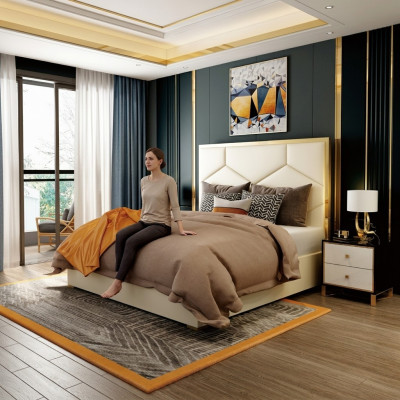 Décoration de lit Design Luxueux pour Chambre Double d'Hôtel en Cuir
