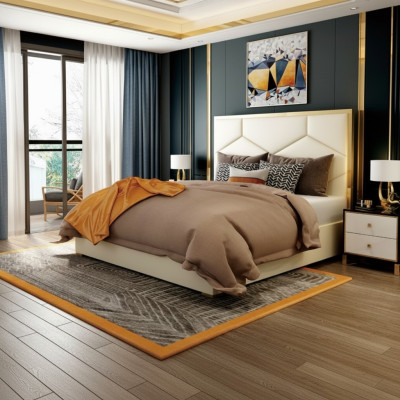 Décoration de lit Design Luxueux pour Chambre Double d'Hôtel en Cuir