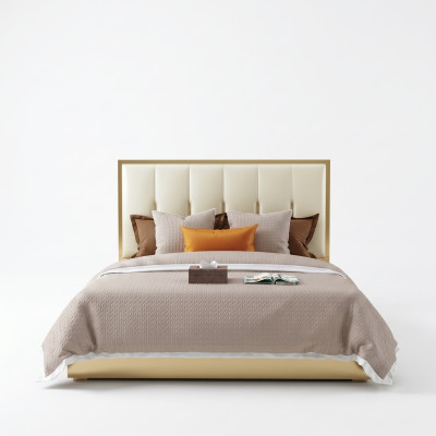 Design de lit en cuir de luxe Lits en métal doré Chambre d'hôtel avec rembourrage en cuir