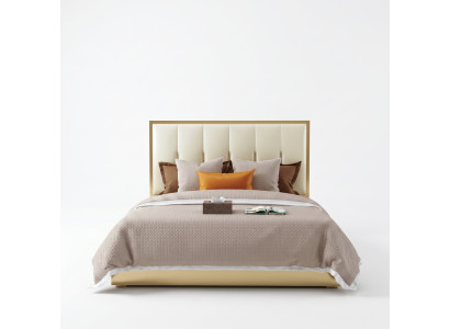 Design de lit en cuir de luxe Lits en métal doré Chambre d'hôtel avec rembourrage en cuir
